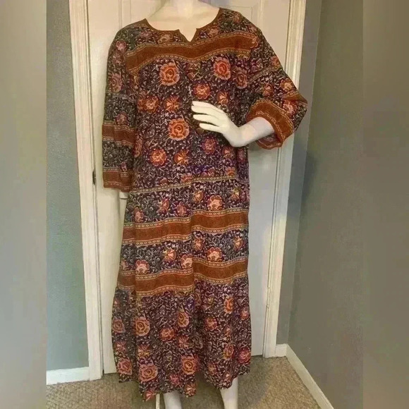 Vermont Country Store Midi Dress Womens Floral Boho Prairie Pockets Size 2X. D1 - Picture 1 of 16